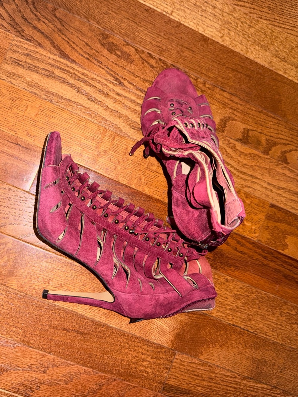 Vince Camuto Burgundy Suede Lace-Up Cutout Stiletto Heels